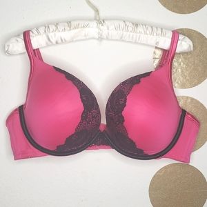 Cacique Bra Pink Black Lace  Push-Up 42C